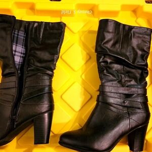 Black calf high boots